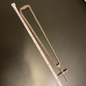 Silver-tone Woven 18” Chain and 2” Cross Pendant